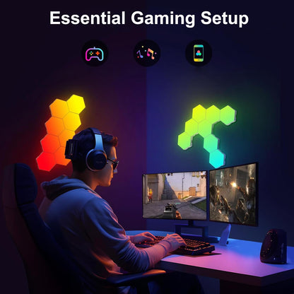 LED Hexagon Lights for Gaming Setup, Smart Home Gaming Wall Lights Work with Alexa Google Assistant, Voice, App & Remote Control, RGB-IC LED Light Panels Music Sync for Game Room Bedroom, 10 Pack