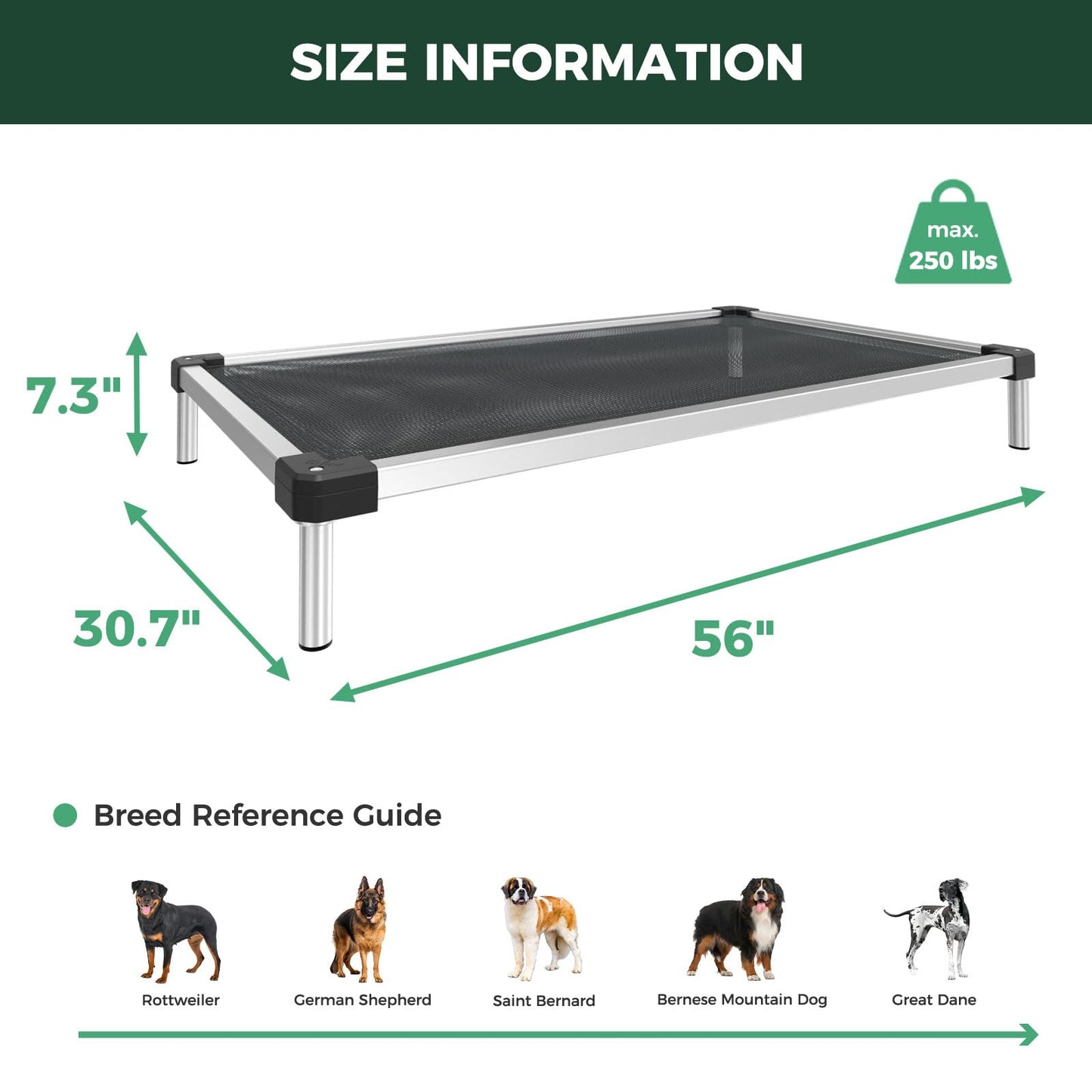 FXW TitanNest Chew-Proof Elevated Dog Bed, Raised Cot for Indoor/Outdoor/Camping Use, Durable & Waterproof Cooling Pet Bed for Extra Large Dogs, 56.0" L x 31.0" W x 7.3" H, Black
