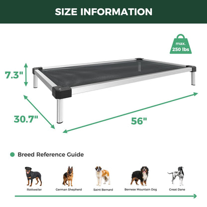 FXW TitanNest Chew-Proof Elevated Dog Bed, Raised Cot for Indoor/Outdoor/Camping Use, Durable & Waterproof Cooling Pet Bed for Extra Large Dogs, 56.0" L x 31.0" W x 7.3" H, Black