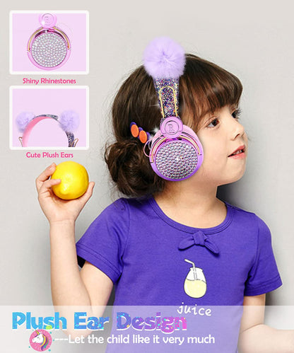 SVYHUOK Cat Ear Wireless Headphones for Kids with Mic, Bluetooth Over Ear Headset for School Cellphone Smartphones Laptop PC LED Light,Wired Headset for School Home (Violet Ball)