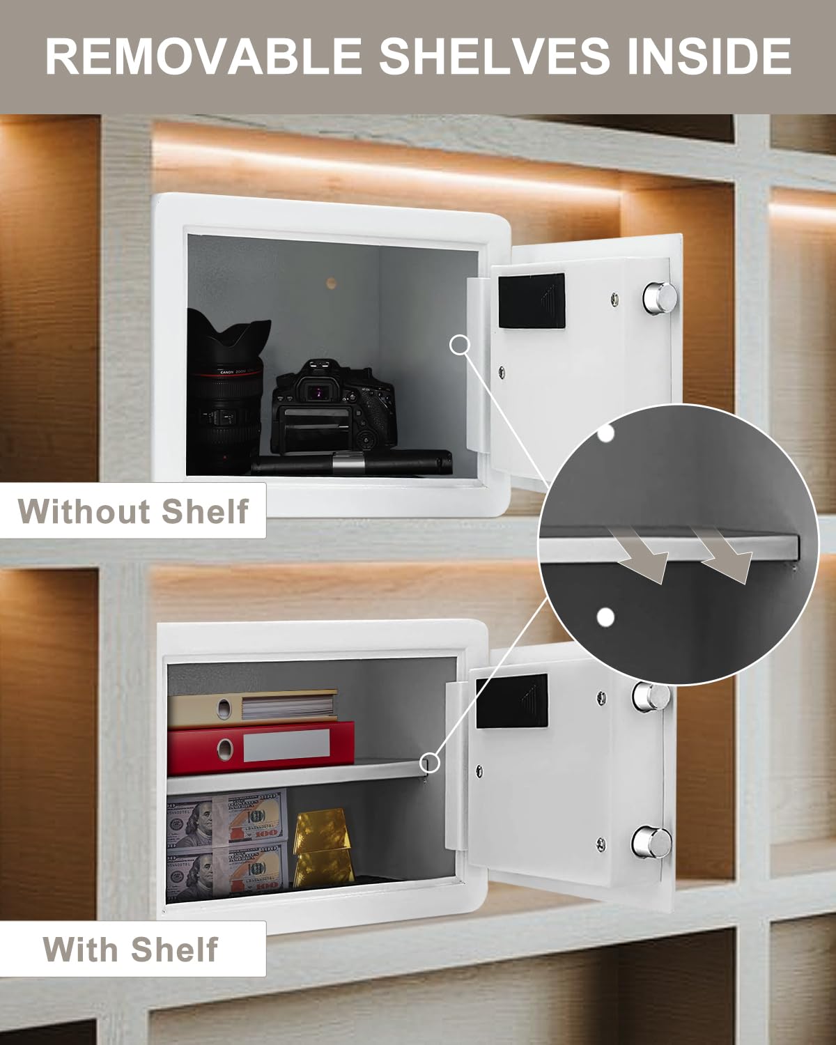 TIGERKING 1.2 Cu Ft Small Safe Box, White Security Safe with Digital Keypad, 2-Bolt Anti-Theft Locking Bolts, Removable Shelf, Easy Setup for Closet, Apartment, Dorm, Home Office