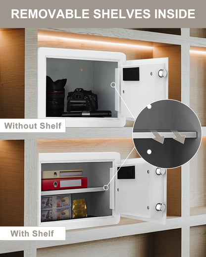 TIGERKING 1.2 Cu Ft Small Safe Box, White Security Safe with Digital Keypad, 2-Bolt Anti-Theft Locking Bolts, Removable Shelf, Easy Setup for Closet, Apartment, Dorm, Home Office
