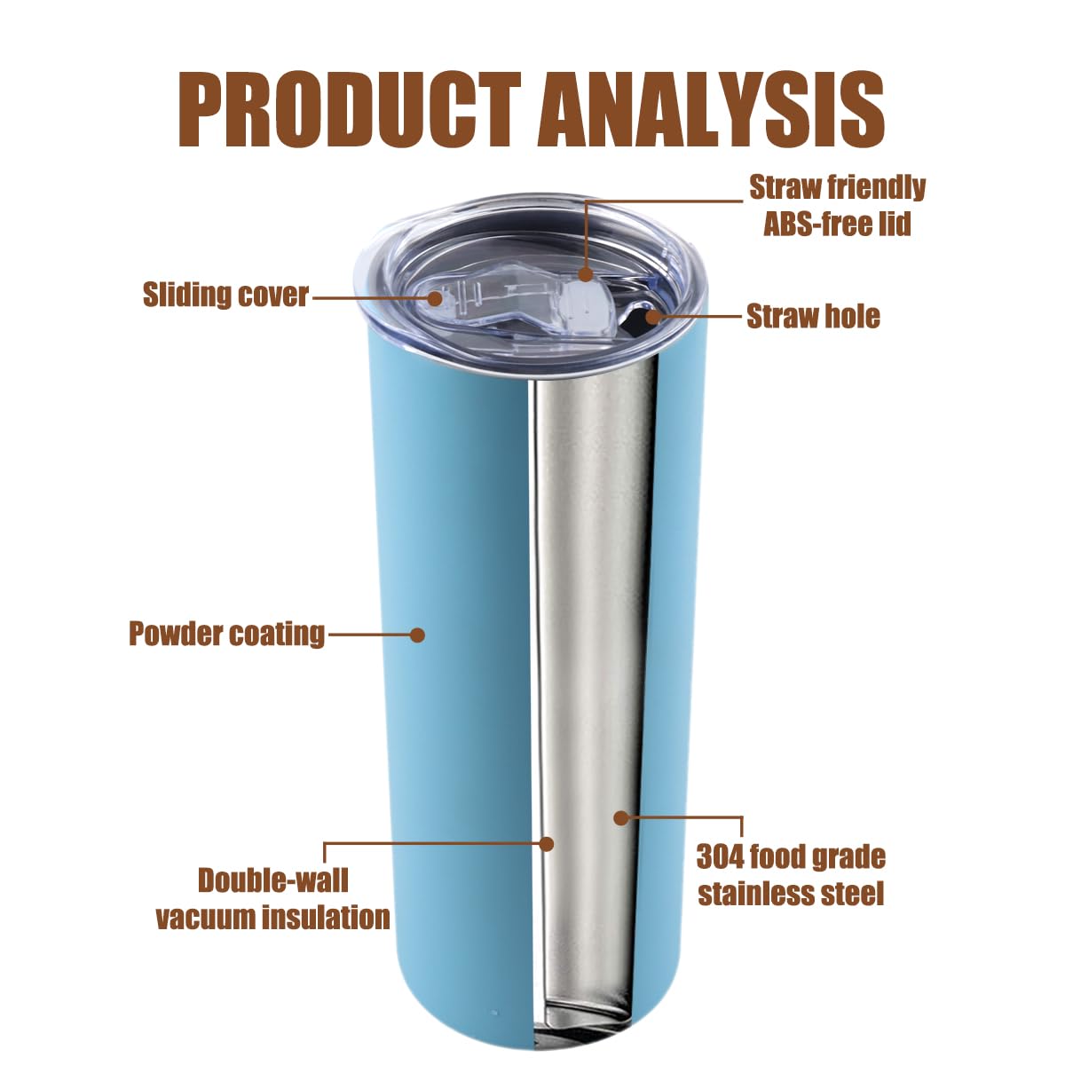Amtidy 8 Pack 20 oz Insulated Slim Tumbler with Lid and Straw, Powder Coated Double Wall Vacuum Insulated Tumbler for Hot and Cold Drinks
