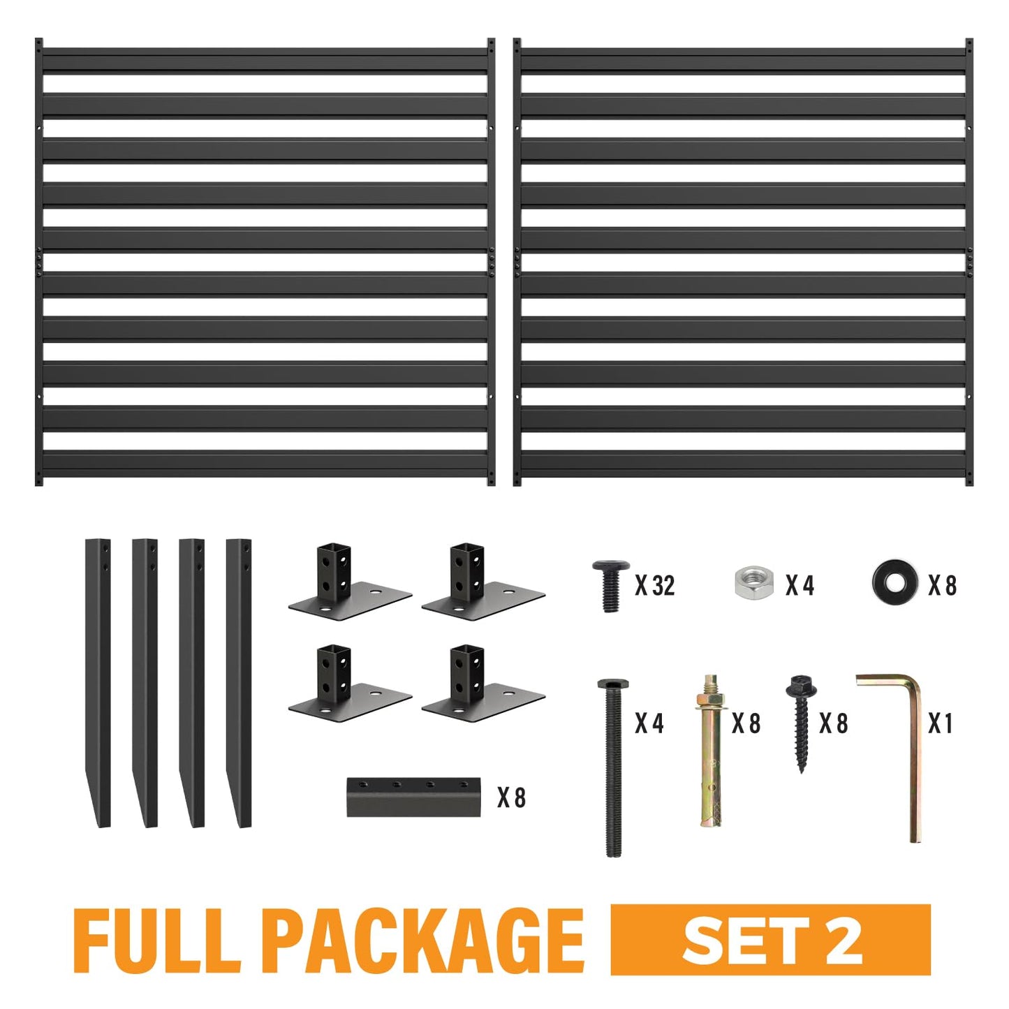 2 Panels 48" W x 48" H Air Conditioner Fences Screen, Metal Privacy Fence for Outside Unit, Pool Equipment Enclosure Trash Can Fence, No Dig Backyard Fencing for Outdoor (Black)