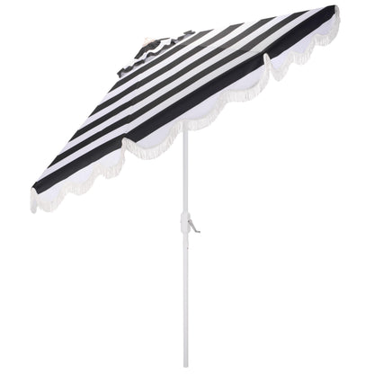 SAFAVIEH Outdoor Patio Furniture Collection – Lucerna 9 Ft Crank Patio Umbrella, Black Stripe & White Pole, Market Umbrella with Crank Lift (PAT8025A)