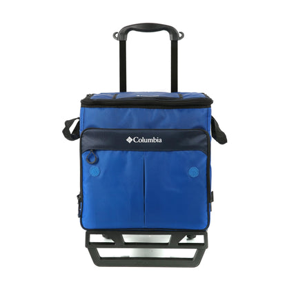 Columbia Crater Peak Wheeled Cooler - 50 Can Rolling Collapsible Cooler with Super Foam Insulation and Foldable All-Terrain Cart with Wheels - Blue