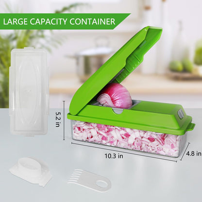 LHS Professional Vegetable Chopper - 5-in-1 Food Slicer and Dicer with Storage Containers | Green