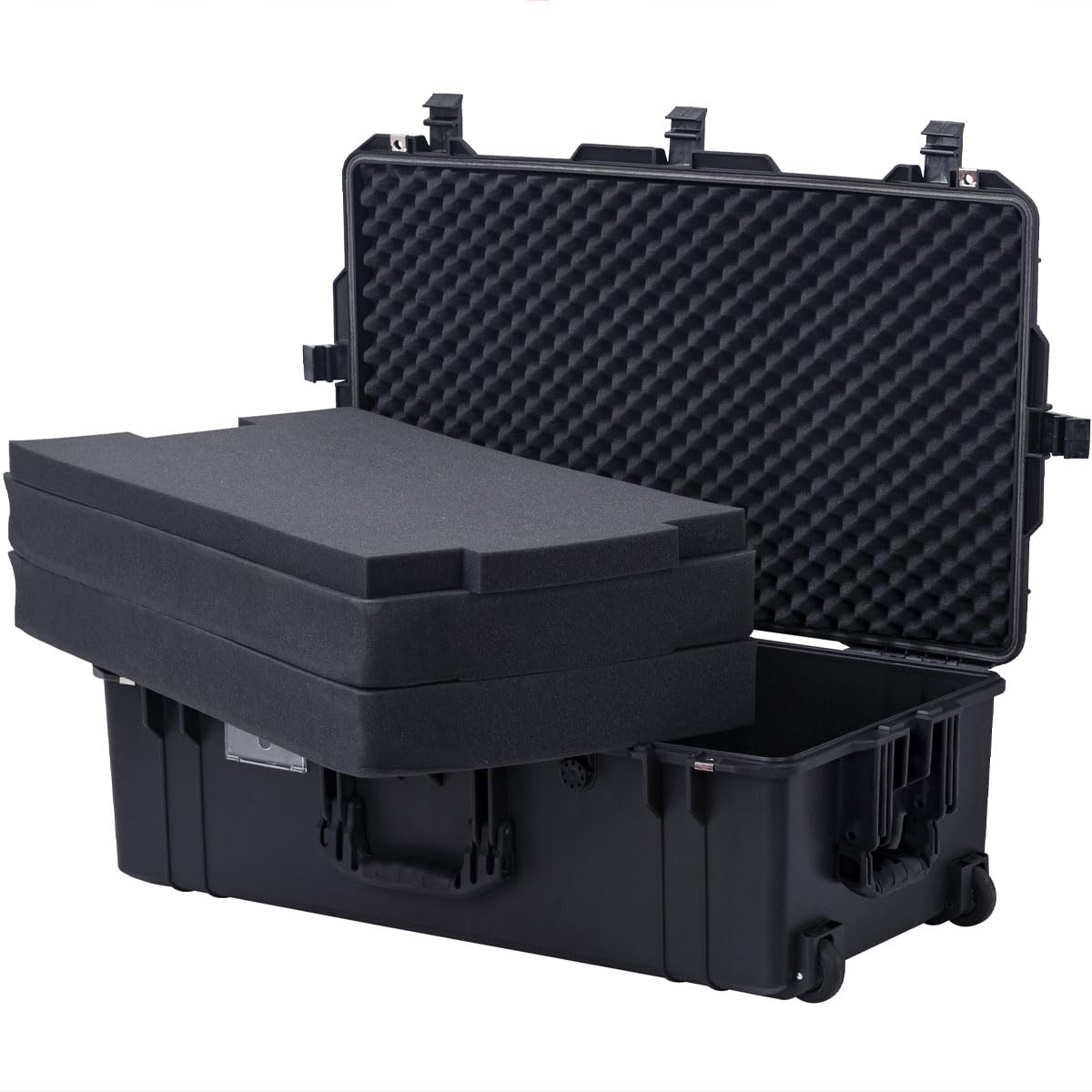 PISKGODSF 32" L x 18" W x 11" H Large Hard Case with Foam, Portable Rolling Hard Case with Wheels, Waterproof Shockproof Dustproof, Suitable for Cameras, Lenses, Camcorder, Instrument, Telescopes