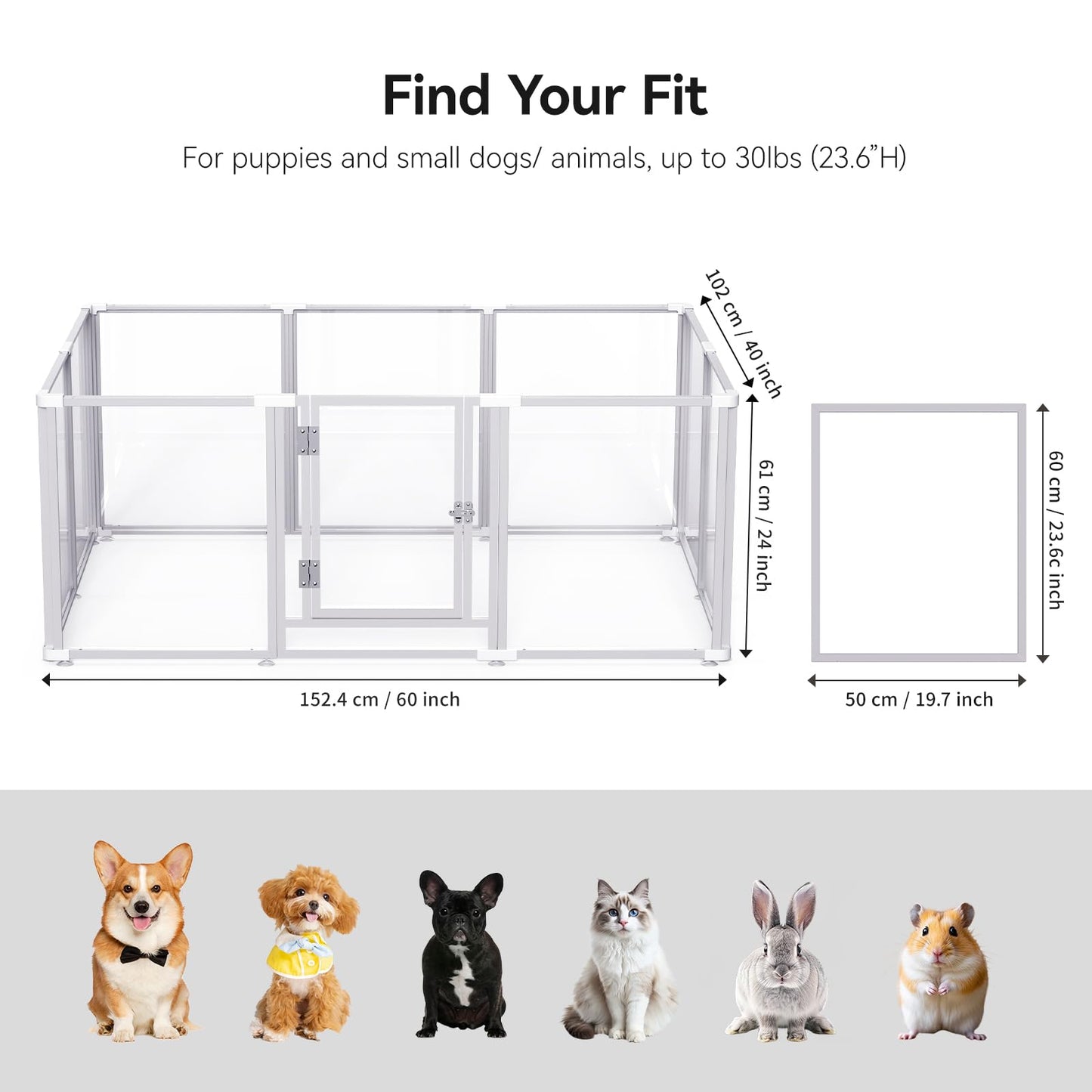 Clear Acrylic Dog Play Pen Indoor Pet Enclosure for Small Dogs & Cats, Outdoor Use with Door, Easy Assemble & Cleaning