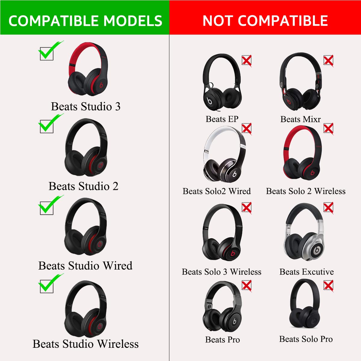 Krone Kalpasmos Replacement Ear Pads for Beats Studio 3 & Studio 2, Upgraded Beats Studio 3 Replacement Parts and Beats Headphones Accessories, Compatible with B0500 B0501 Wired/Wireless Models, Black