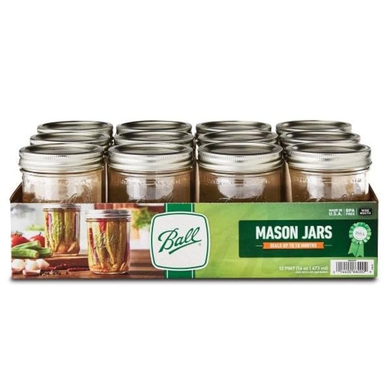 Ball Wide Mouth Pint Canning Jars, 12 Pack, Clear
