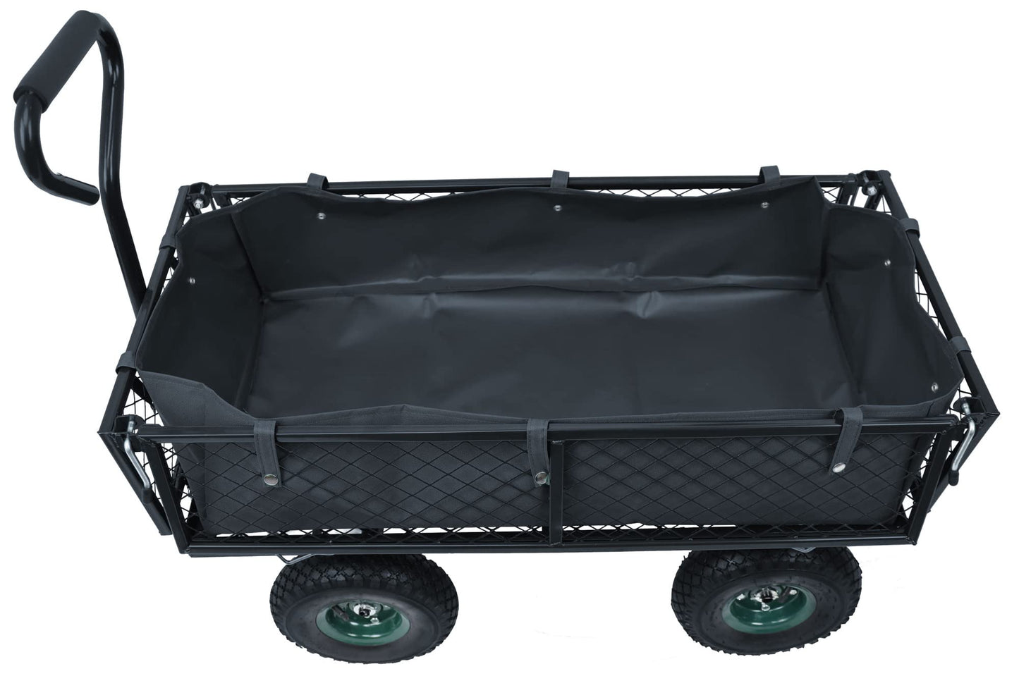 Elevon Heavy Duty Garden Cart, 400 Lb Weight Capacity, Liner Included, Mesh Steel Folding Utility Wagon with Removable Sides and 10in Pneumatic Tires,Black