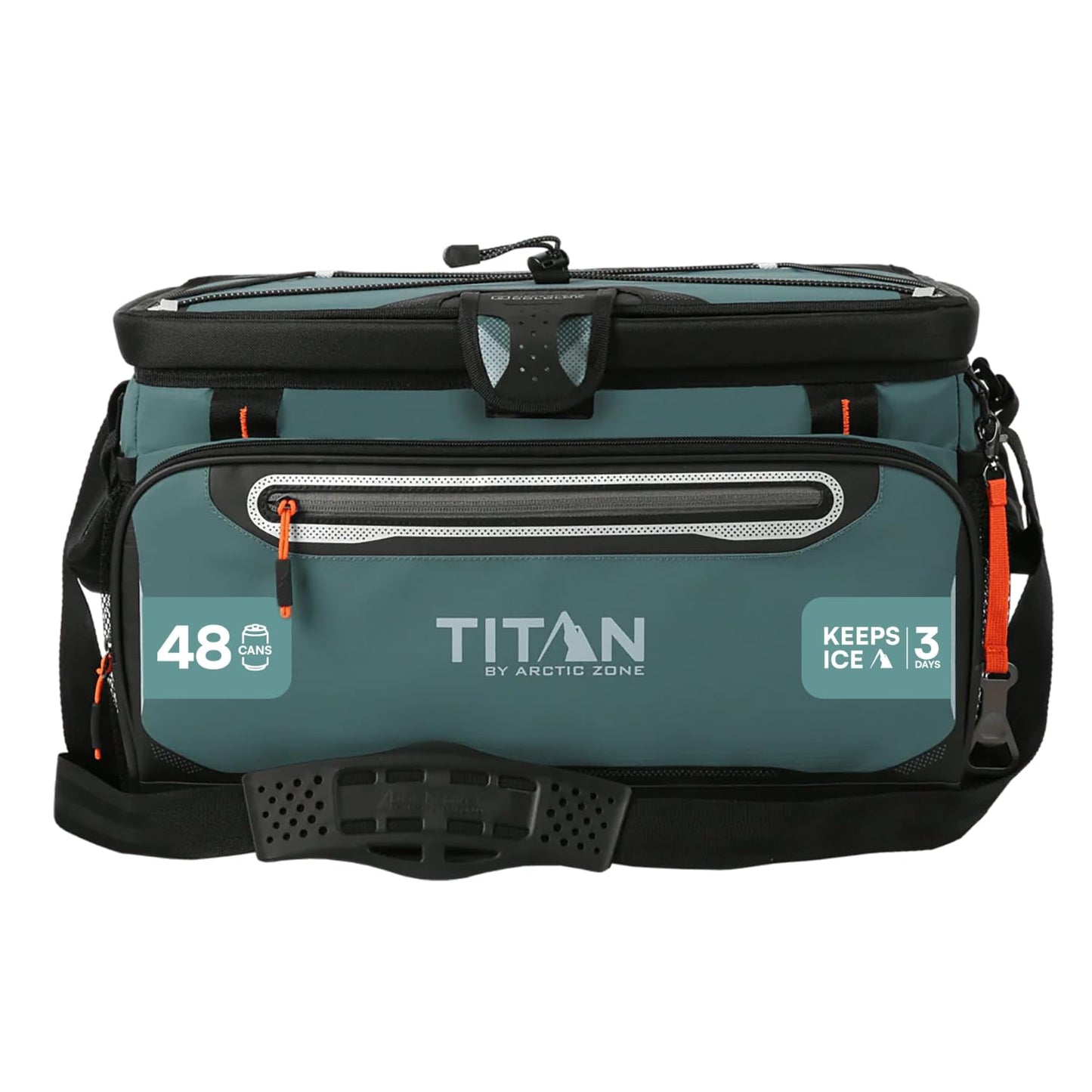 Titan by Arctic Zone Zipperless Soft Sided Cooler with HardBody Liner and SmartShelf, Insulated Bag with Shoulder Strap and Bottle Opener for Beach, Picnic, and Travel, 48 Can Capacity, Jungle Hunt