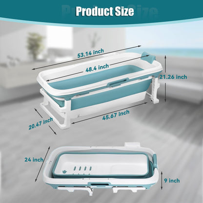 53'' Large Portable Bathtub for Adult, Foldable Bathtub Portable Soaking Bath Tub Effortless, Ergonomically Designed for Hot Bath Ice Bath with Reached Out Hands