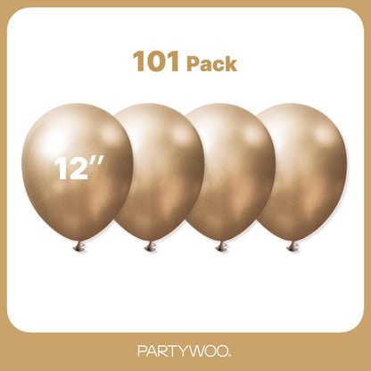 PartyWoo Metallic Gold Balloons 101pcs 12 Inch Chrome Gold Latex Helium Balloons for Wedding Christmas Birthday Graduation Baby Shower Retirement Bachelorette Tea Party Decorations Gold-G127