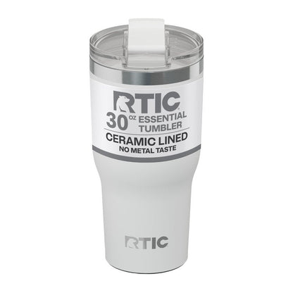 RTIC 30oz Essential Tumbler with Lid, Ceramic Lined, Insulated, Stainless Steel, Metal, Double Wall Vacuum-Insulation, Travel Cup for Iced Coffee, Tea, Hot and Cold Drink, White