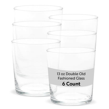 Restaurantware Sumi 12.5 Ounce Double Old Fashioned Glasses Set of 6 Fine-Blown Scotch Glasses - Tempered Dishwasher-Safe Glassware Clear Glass Whiskey Glasses Serve Cocktails and Liquors