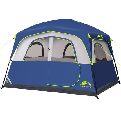 Happy Travel Tent 6 Person Tents for Camping, Waterproof Easy Setup Camping Tent with Rainfly, Portable Large Family Cabin Tent with 5 Large Mesh Windows and Carry Bag for Outdoor Camping & Hiking