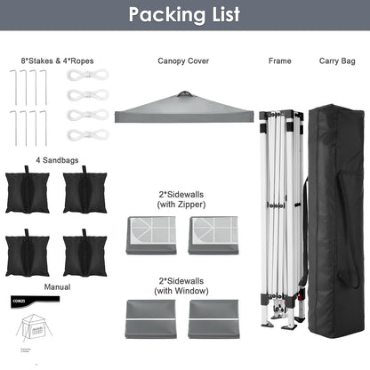 COBIZI Canopy 10x10 Pop Up Canopy Tent with 4 Sidewalls, One Push Party Tents for Parties Outdoor Wedding Waterproof Gazebo Commercial Event Tent with Sandbags, Pigeon Grey