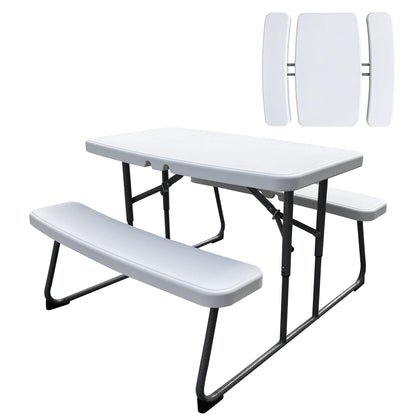 Elevon Kids Folding Picnic Table with Benches, Outdoor Picnic Table HDPE Tabletop & Steel Frame, Ideal for Yard Patio Lawn Party, White