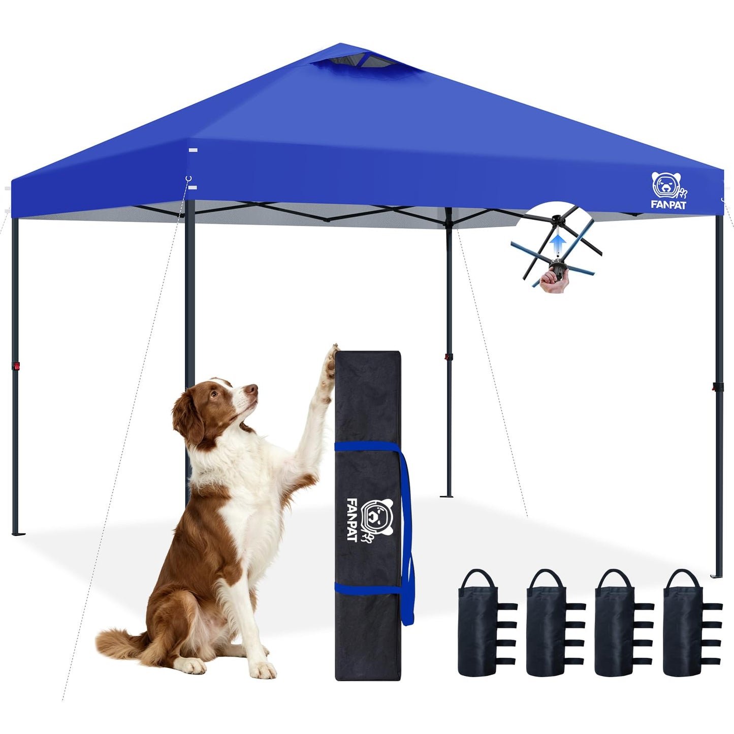 FANPAT 10x10 Pop Up Canopy Tent,300D Silver-Coating Top,1-Person Setup Commercial Heavy Dury Canopy Tent Instant Portable Shelter and Carry Bag, Bonus 8 Stakes and 4 Weights(Blue)