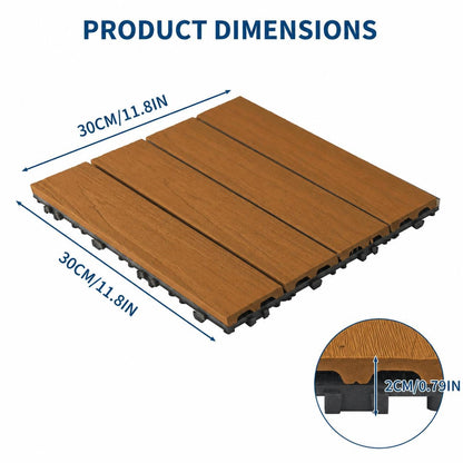 Waterproof Interlocking Composite Deck Tiles 12"X12" – Wood-Look Outdoor & Indoor Tiles for Patio, Balcony, Deck, Poolside & Wall Décor – All-Weather Snap-Together Flooring, Teak, 27 Pcs