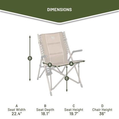 Timber Ridge Bungee Folding Camping Chairs for Adults, Heavy Duty Collapsible Padded Chair with Armrests Cup Holder, Foldable Outdoor Lounge Chairs for Fishing, Lawn, Supports 300 lbs, Earth Brown