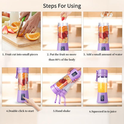 Portable Blender Cup,Electric USB Juicer Blender,Portable Juicer For Shakes and Smoothies, juice,380ml, Six Blades Great for Mixing,light purple