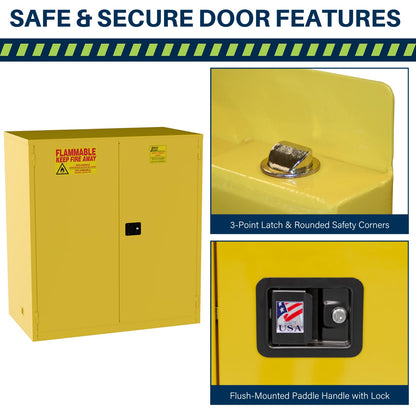 Jamco 120 Gallon Flammable Safety Cabinet, Steel Flammable Storage Cabinet with Lockable Manual Closing Doors, Non Forkliftable, 59" x 34" x 65", Yellow