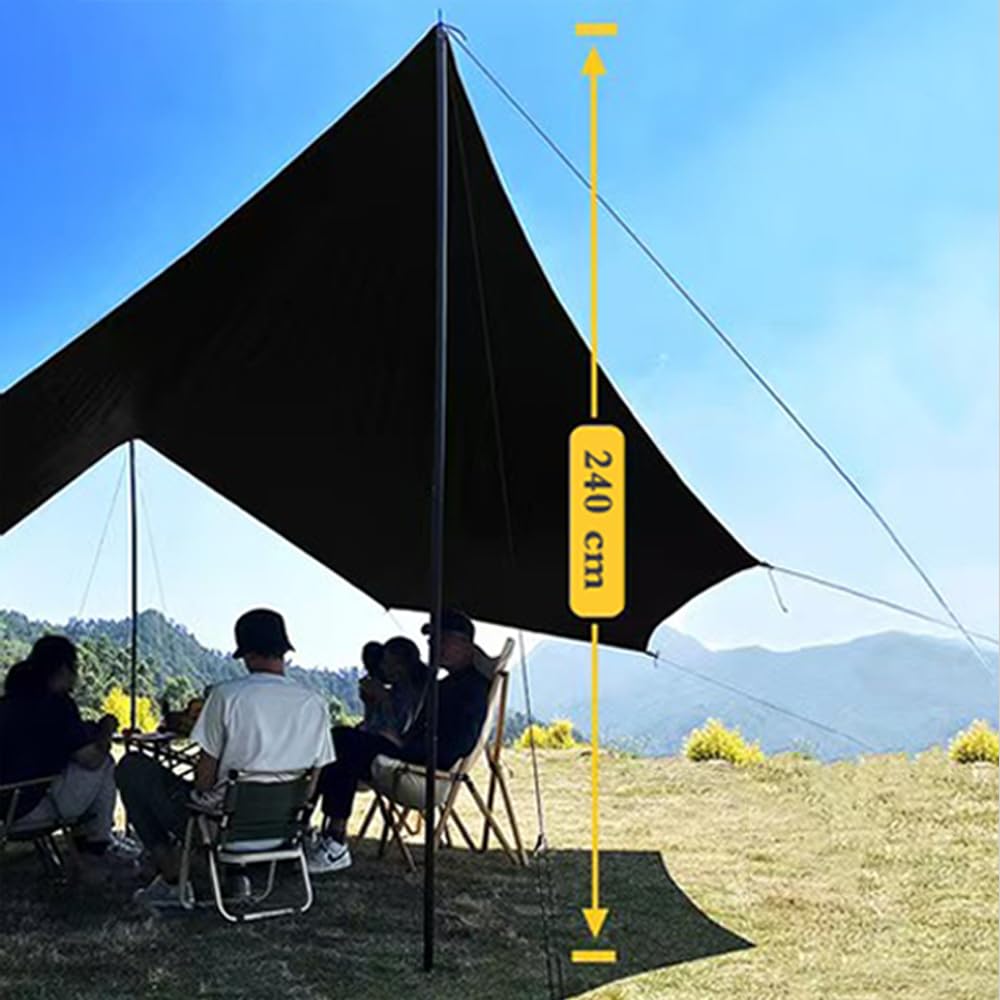 16x16 ft Large Camping Tarp with Poles Waterproof Hammock Rain Fly Camping Awning Sun Shelter (Green, with Poles)