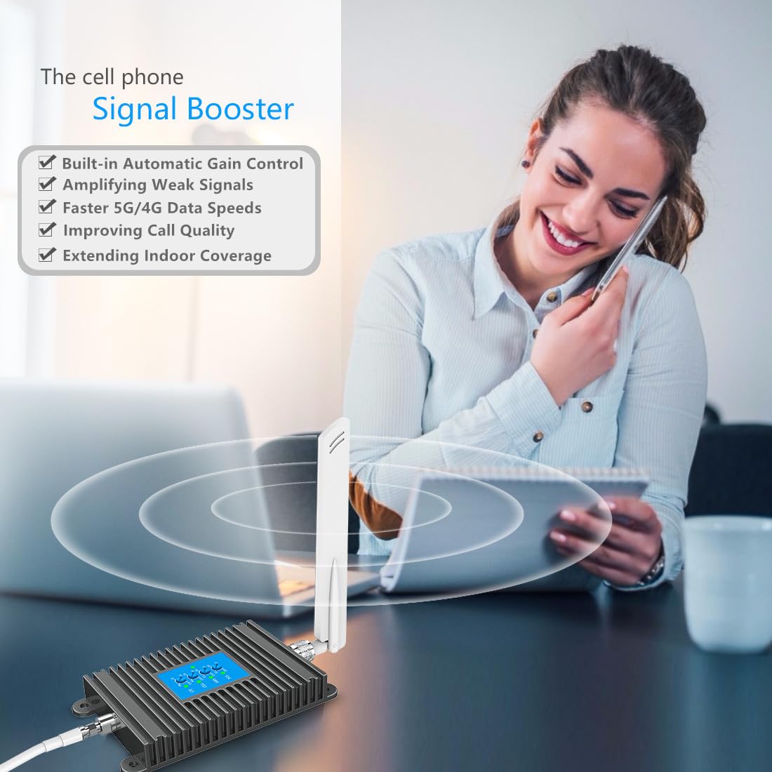 Cell Phone Signal Booster Boosts 5G 4G LTE Band 2/4/5/12/17/13 for All U.S. Carriers Verizon, ATT, Sprint, Omni-Directional Antenna Kit for Home, FCC Approved