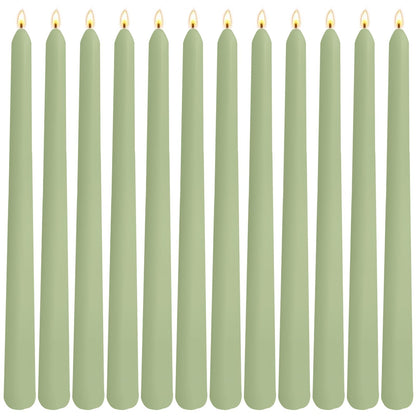 12-Pack Sage Green Taper Candles, 10 Inch Unscented Dripless Candlesticks, Long-Lasting Burn Time of 7-8 Hours, Perfect for Home Décor, Spring and St. Patrick's Day
