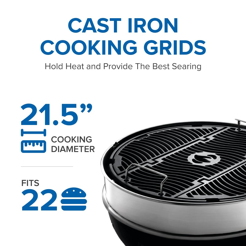 Napoleon PRO22 Professional Charcoal Kettle Grill, Black, Porcelain-Enameled Lid and Bowl, Chrome-Plated Cooking Grid