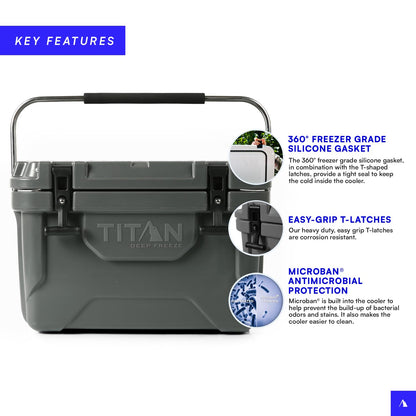 Titan Hard Ice Chest Cooler with Microban Protection - 20 Quarts (30 Can) Arctic Zone Cooler with Deep Freeze Insulation - Gray