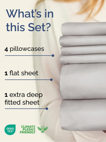 Skiennix Extra Deep Cal King Sheet Set - 6 Piece Breathable Cooling Bedding - Soft Wrinkle-Free French Grey
