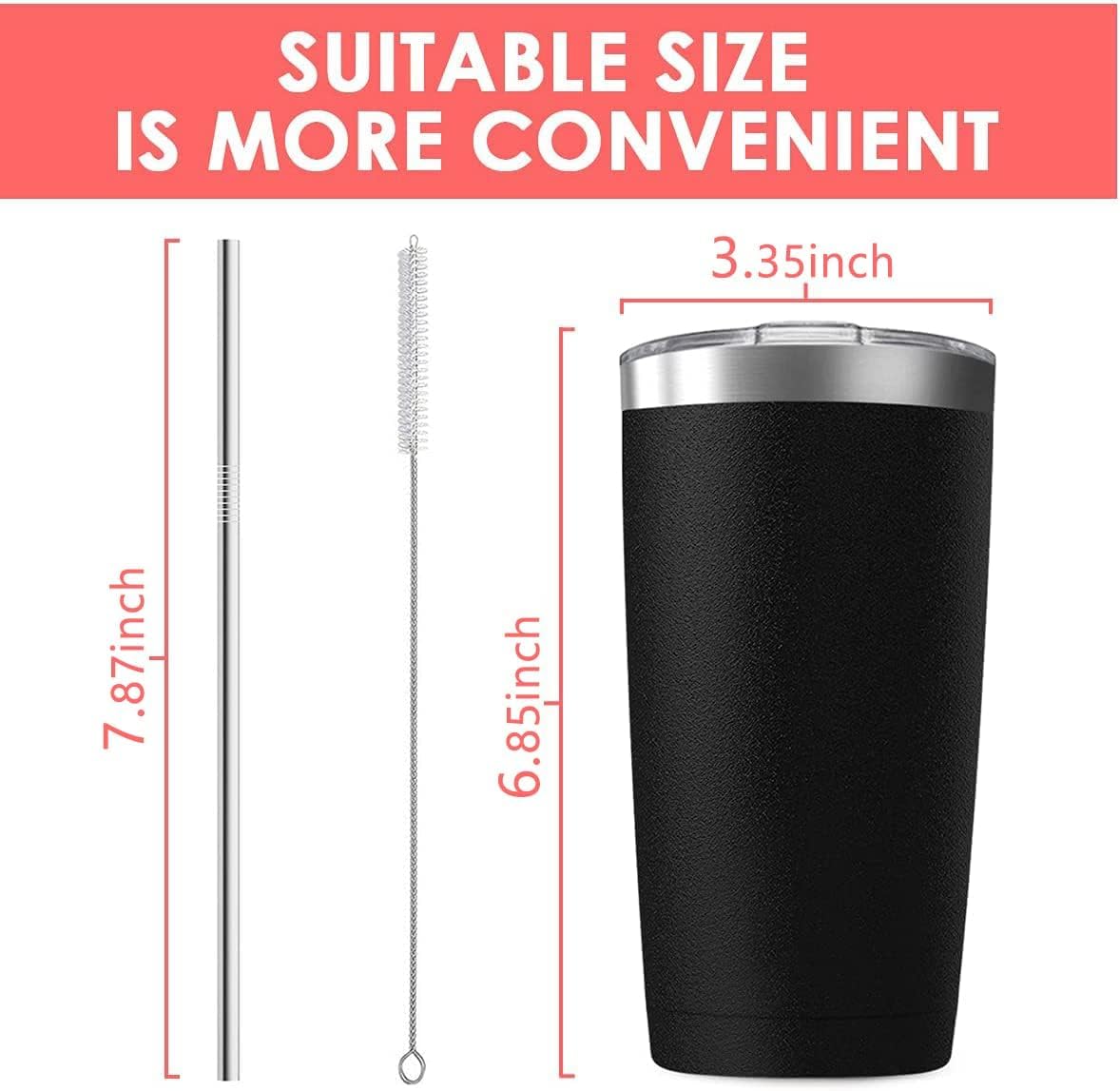Deitybless 25 pack 20 oz Stainless Steel Insulated Tumbler with Straw and Lid, Double Wall Travel Coffee Mug Vacuum Insulated Bulk Tumbler, Suitable for Vehicle Cup Holders Black