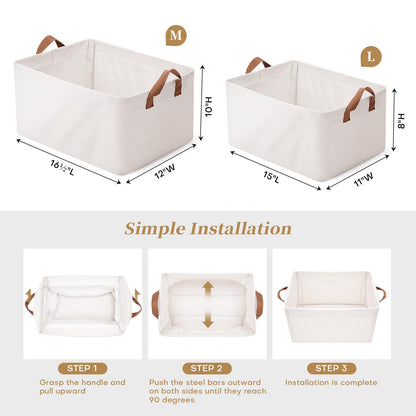 large storage baskets, closet storage bins, Canvas Fabric Storage Basket for shelves, basket organizers for shelf, storage bins for clothes (White 6 Pack, 16"L×12"W×10"H)