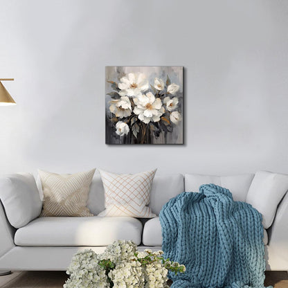 AnZhongArt Bathroom Wall Art, Gray and White Flower Decoration, 30x30inches
