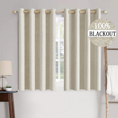 MIULEE 100% Blackout Linen Textured Curtains - Thermal Insulated Cream Drapes | Room Darkening 52 x 63 Inch (2 Panels)