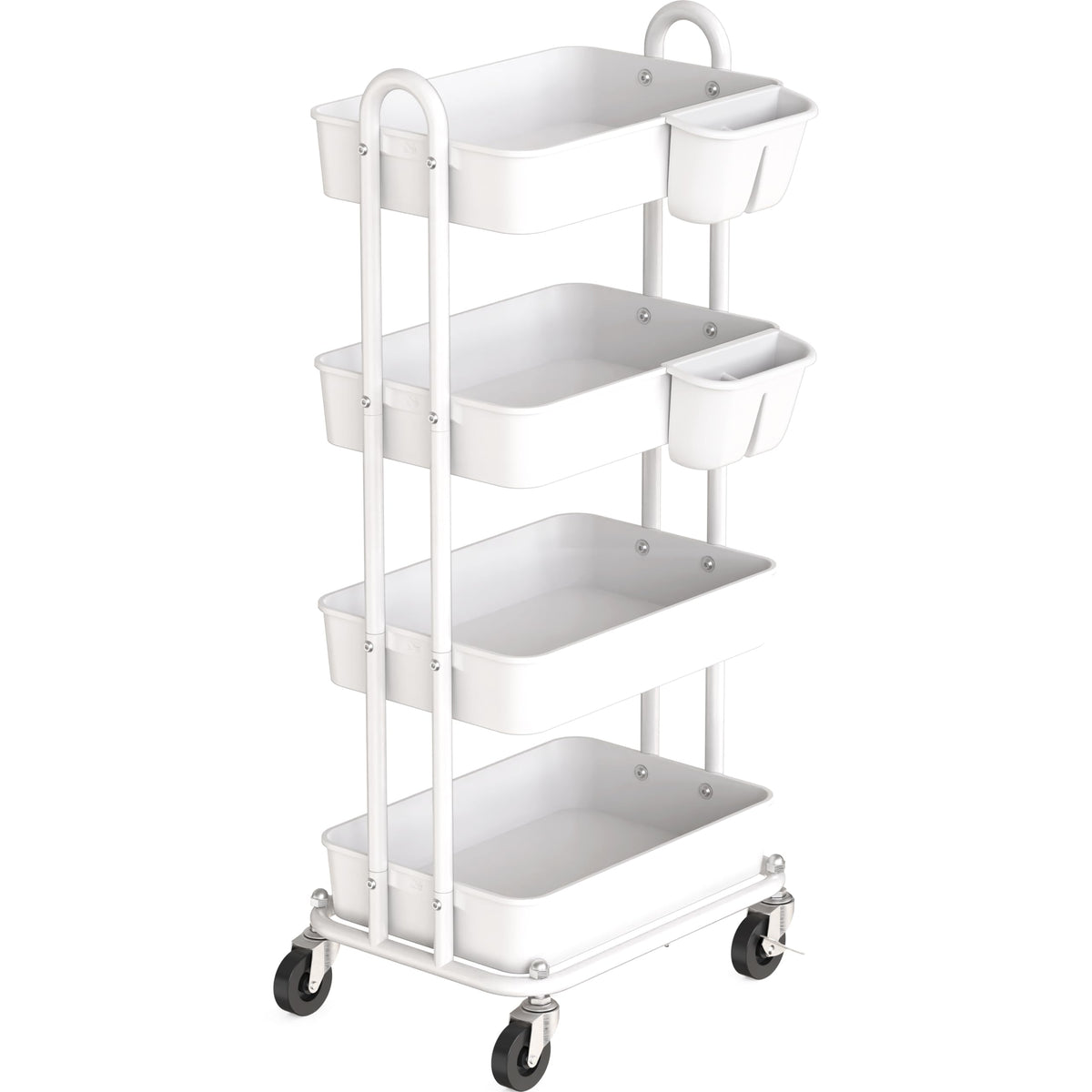 Simple Houseware 4-Tier Multifunctional Rolling Utility Cart with Hanging Buckets, White