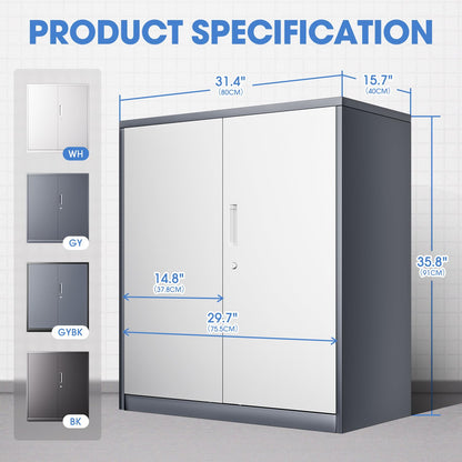 DNA Motoring 36'' Metal Storage Cabinet, Locking Tool Cabinet with 2 Doors and 2 Adjustable Shelves, Heavy Duty Metal Locker for Garage,Office,Home,Gym, Gray White, TOOLS-00631-GY-WH-A