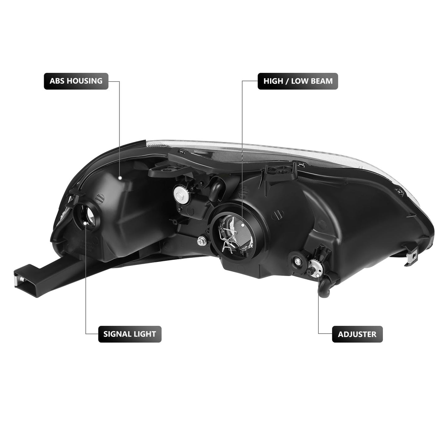 DNA MOTORING Pair Headlight Assembly Compatible With 1996-1998 Honda Civic, Chrome/Amber, HL-OH-HC96-CH-AM
