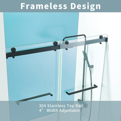 YTTSOYTS 56-60" W x 60" H Frameless Double Sliding Tub Door Bathtub Shower Door, Frameless Tub Door with 5/16" (8mm) Clear SGCC Tempered Glass, Stainless Steel Hardware (60"x60" Matte Black)