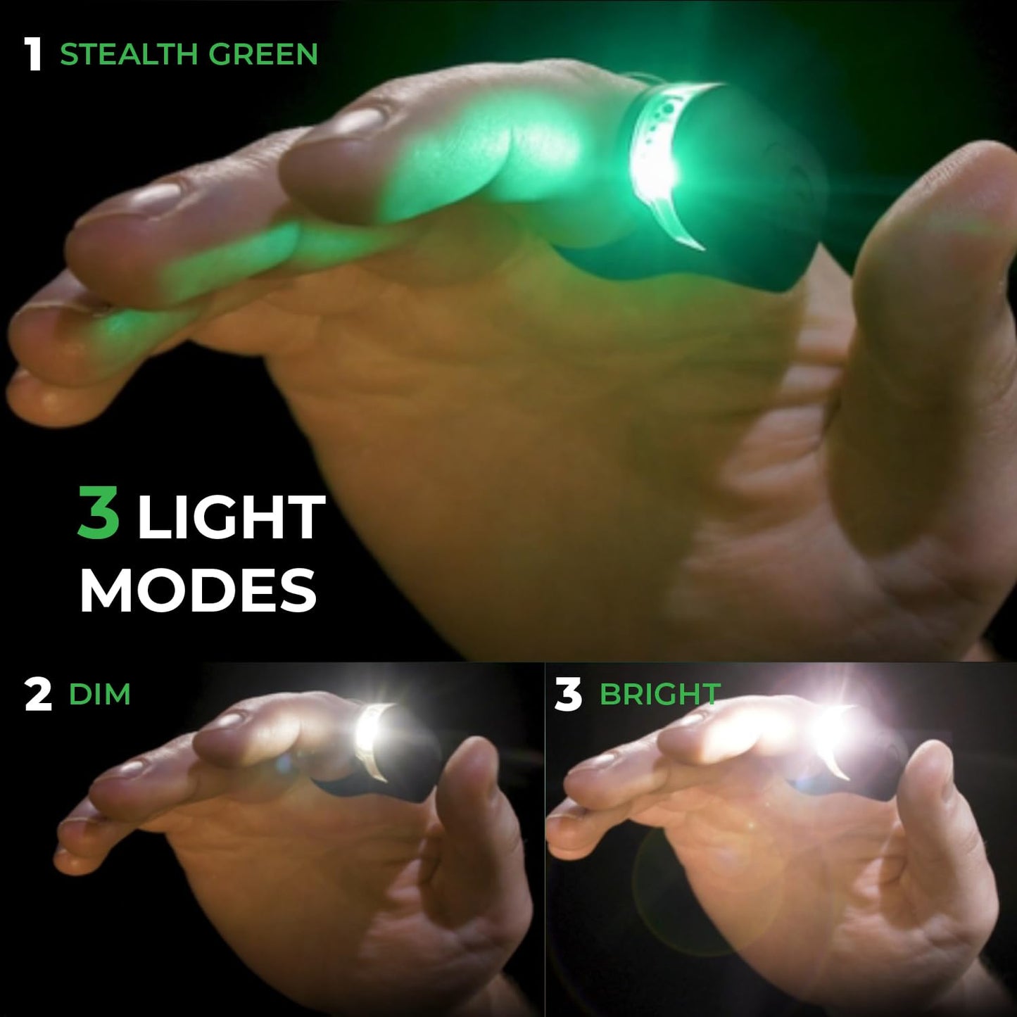 DEX FINGERLIGHT 2-Pack, High Tech Wearable LED Flashlight, Faster and Easier Than a Headlamp, Rechargeable, 3 Light Modes, Waterproof, One Size Fits Most, Black
