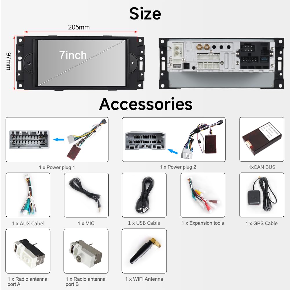 ASURE 3GB+32GB Android Car Stereo Radio for Dodge RAM/Chrysler 300/Jeep Grand Cherokee/Compass 2005 2006 2007 Cars,Car in-Dash GPS Navigation Head Unit Upgrade with Carplay Android Auto