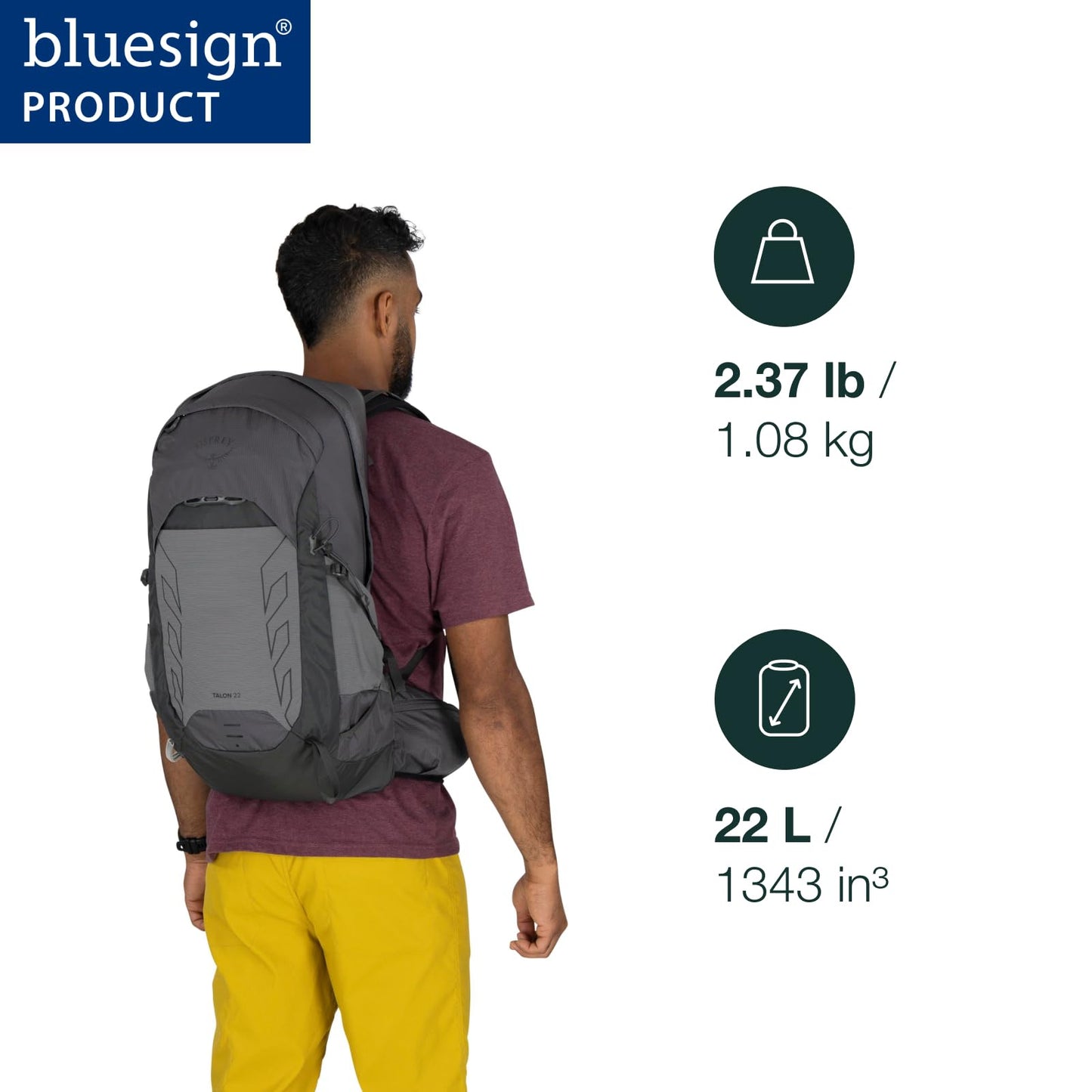 Osprey Talon 22L Men's Lightweight Hiking Backpack - Small Daypack for Travel & Camping, Black/Coal Grey