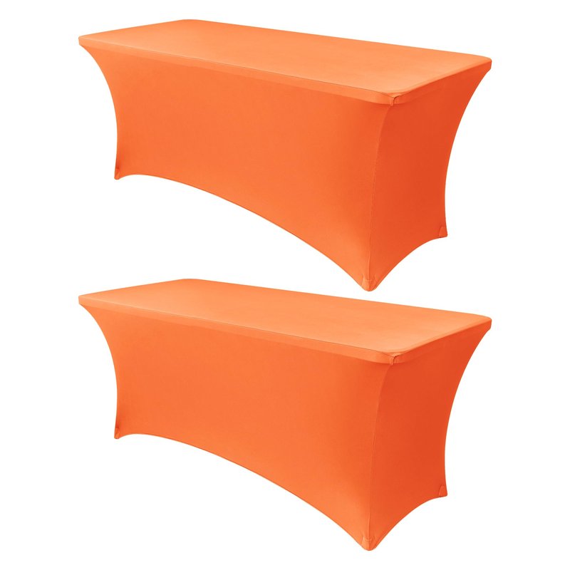 Obstal 8Ft Stretch Spandex Table Cover for Standard Folding Tables - 2 Pack Universal Rectangular Fitted Tablecloth for Party, Banquet, Events, Trade Show (Orange, 96L x 30W x 30H Inches)