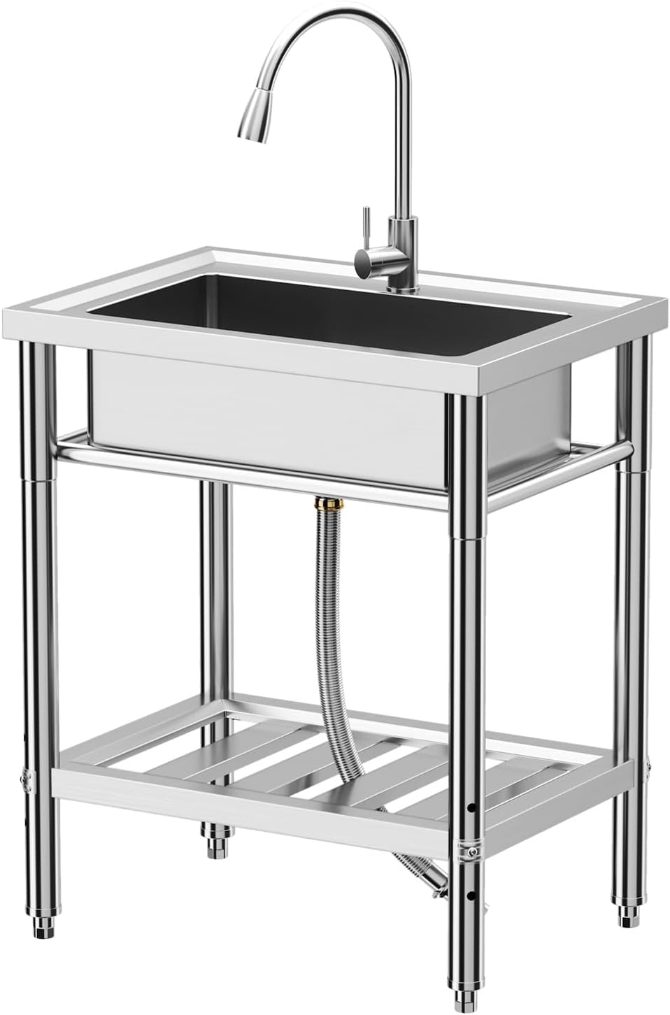 ExploreHorizon 28"x20"x34" Stainless Steel Utility Sink, Freestanding Single Bowl with Hot & Cold Water Faucet, Commercial Kitchen Laundry Bathroom Garage Garden Sink