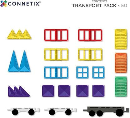 CONNETIX Magnetic Tiles Rainbow Transport Pack 50 Pieces