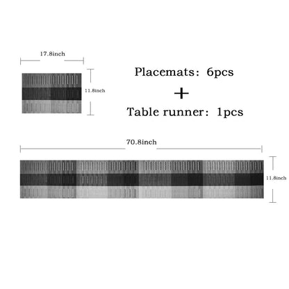 PIGCHCY Elegant Placemats with Matching Table Runner,Washable Vinyl Woven Table Mats Sets(6pcs Placemats+1pcs Table Runner, Black)
